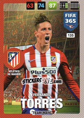 Sticker Fernando Torres - FIFA 365: 2016-2017. Adrenalyn XL n. 135 - Panini