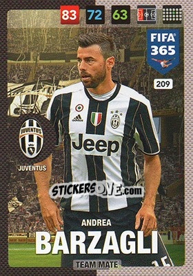 Sticker Andrea Barzagli - FIFA 365: 2016-2017. Adrenalyn XL n. 209 - Panini