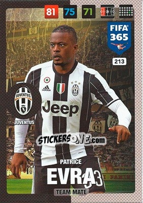 Sticker Patrice Evra - FIFA 365: 2016-2017. Adrenalyn XL n. 213 - Panini