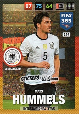 Sticker Mats Hummels - FIFA 365: 2016-2017. Adrenalyn XL n. 299 - Panini