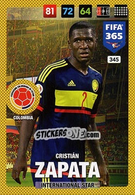 Sticker Cristián Zapata - FIFA 365: 2016-2017. Adrenalyn XL n. 345 - Panini