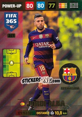 Sticker Jordi Alba - FIFA 365: 2016-2017. Adrenalyn XL n. 381 - Panini