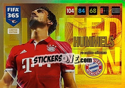 Sticker Mats Hummels - FIFA 365: 2016-2017. Adrenalyn XL n. LE-MH - Panini