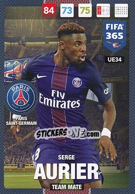 Sticker Serge Aurier - FIFA 365: 2016-2017. Adrenalyn XL n. UE34 - Panini