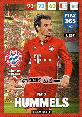 Sticker Mats Hummels - FIFA 365: 2016-2017. Adrenalyn XL n. UE37 - Panini
