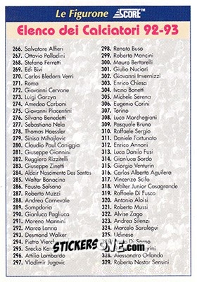 Sticker Checklist - Italian League 1993 n. CL3 - Score