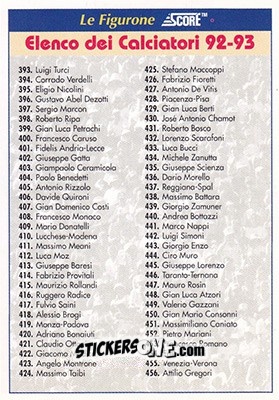 Sticker Checklist - Italian League 1993 n. CL4 - Score